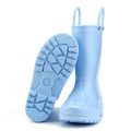 Kids New Fashion Blue Color Waterproof Nature Material Rain Boots Easy-on Handles Shoes